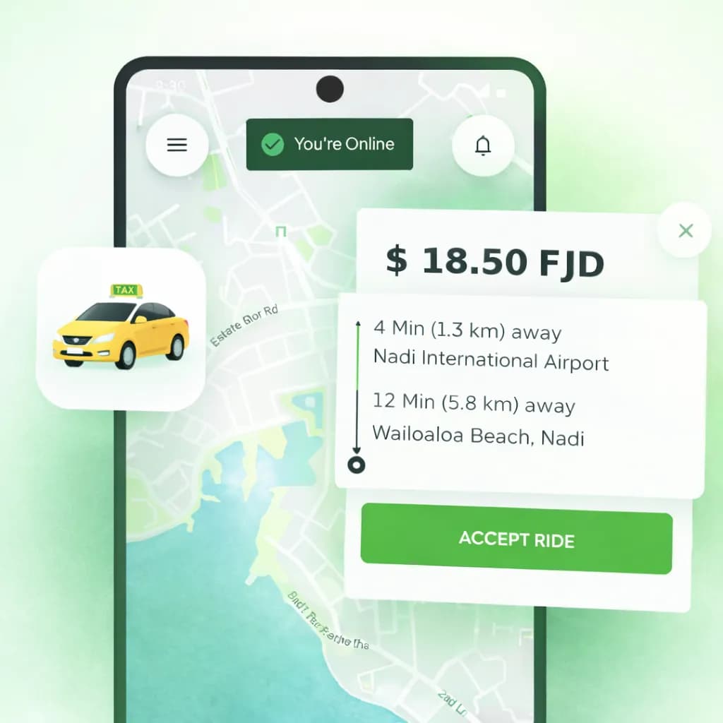 The FijiGo driver app showing a ride offer with the fare